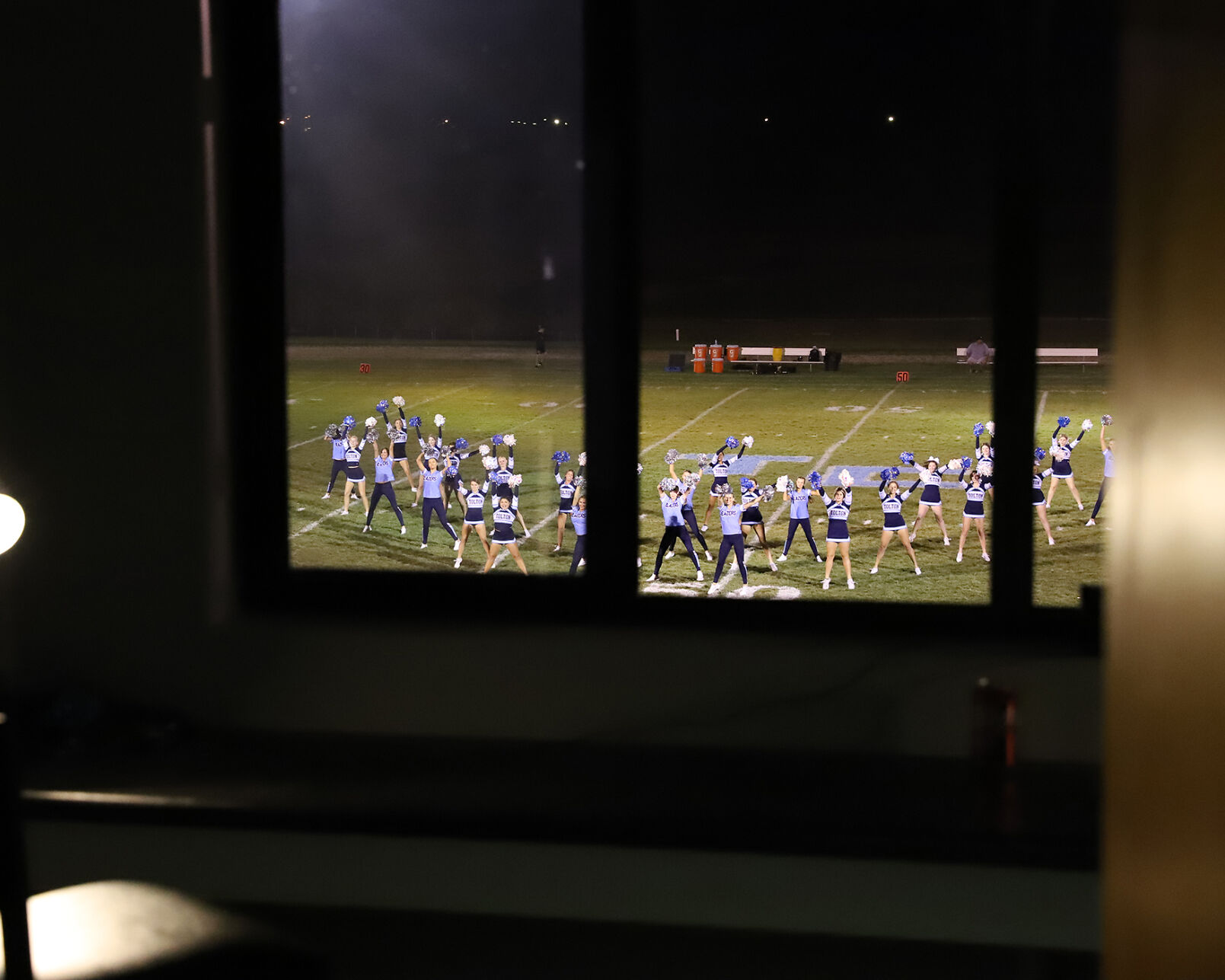 Tolton’s cheerleaders perform at halftime on Friday at Tolton High Schoo